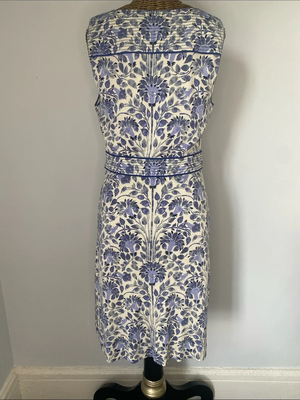 Tory Burch Blue and White Floral V-Neck Midi Dress